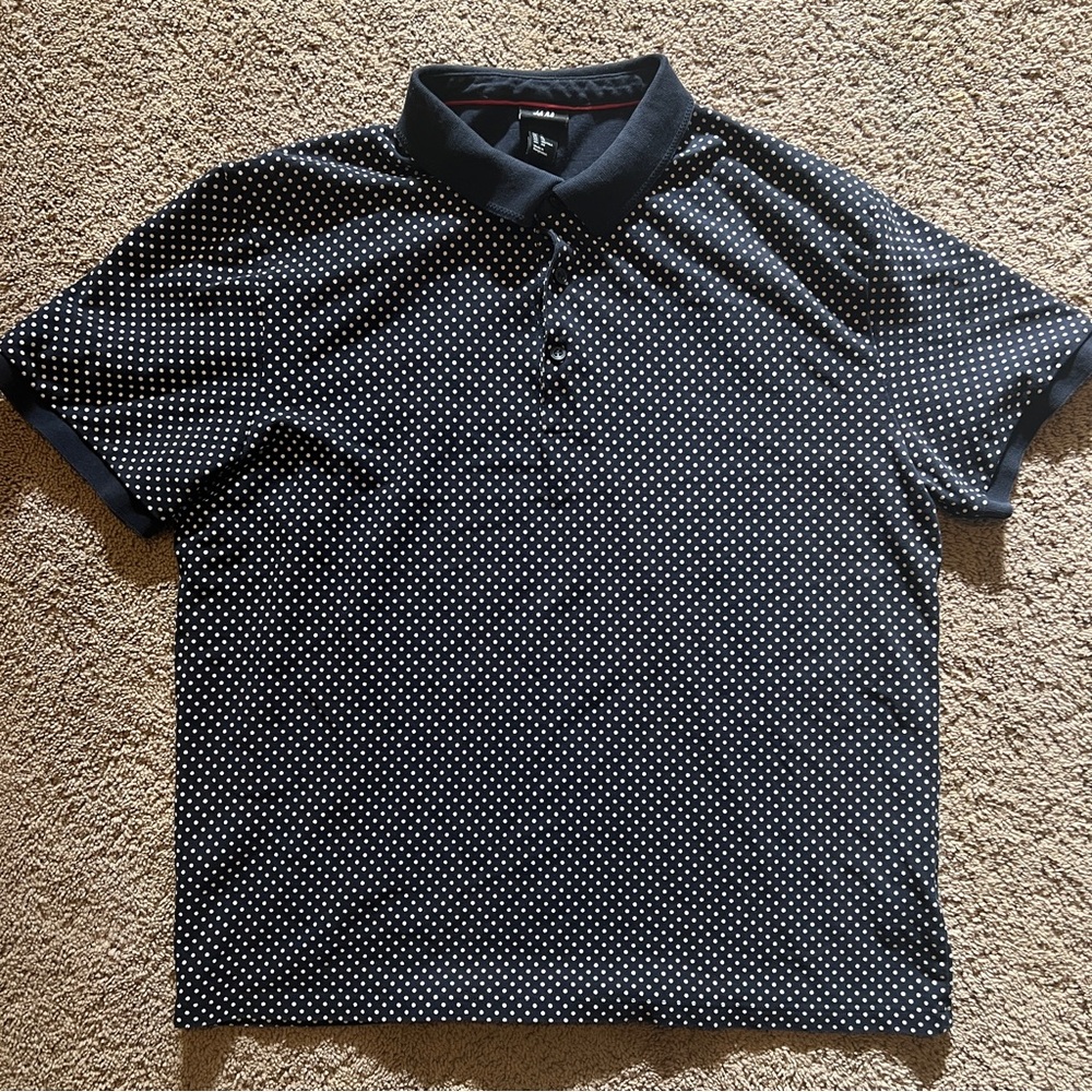 H&M Dark Blue Polka Dot Polo Shirt